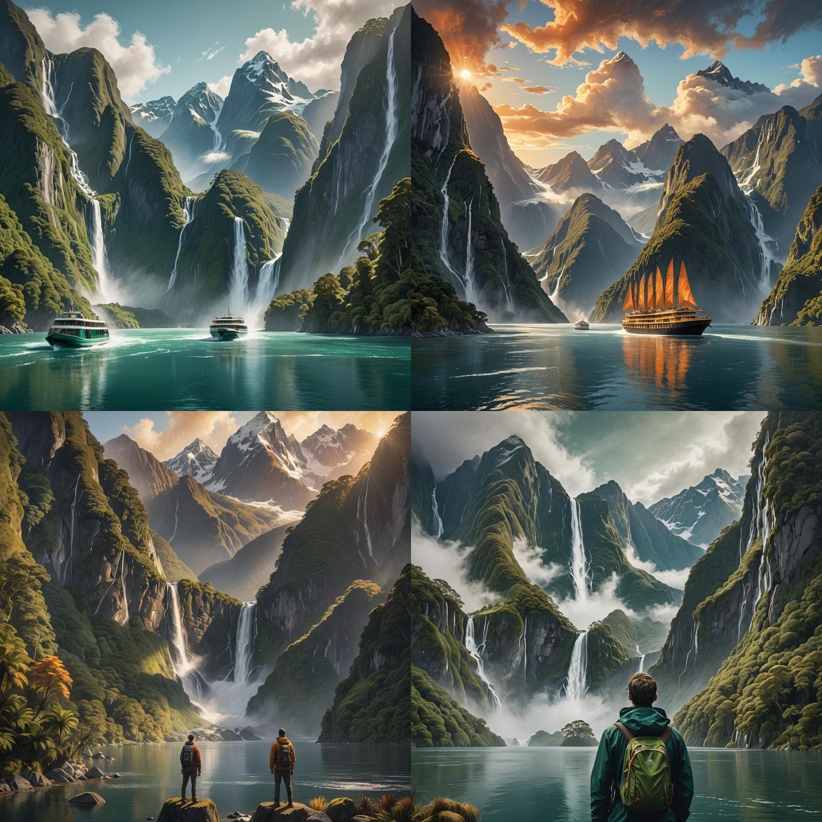 Hyperrealistic Milford Sound Landscape with Waterfalls