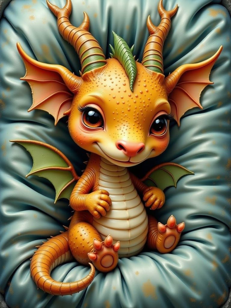 Adorable Stitched Dragon on Silk Pillow