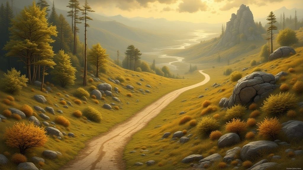 Ethereal Landscape in Warm, Golden Tones