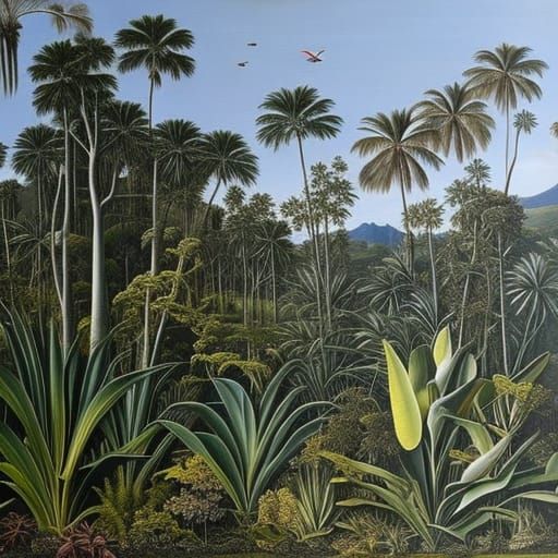 Detailed Rainforest Landscape as Oil Painting