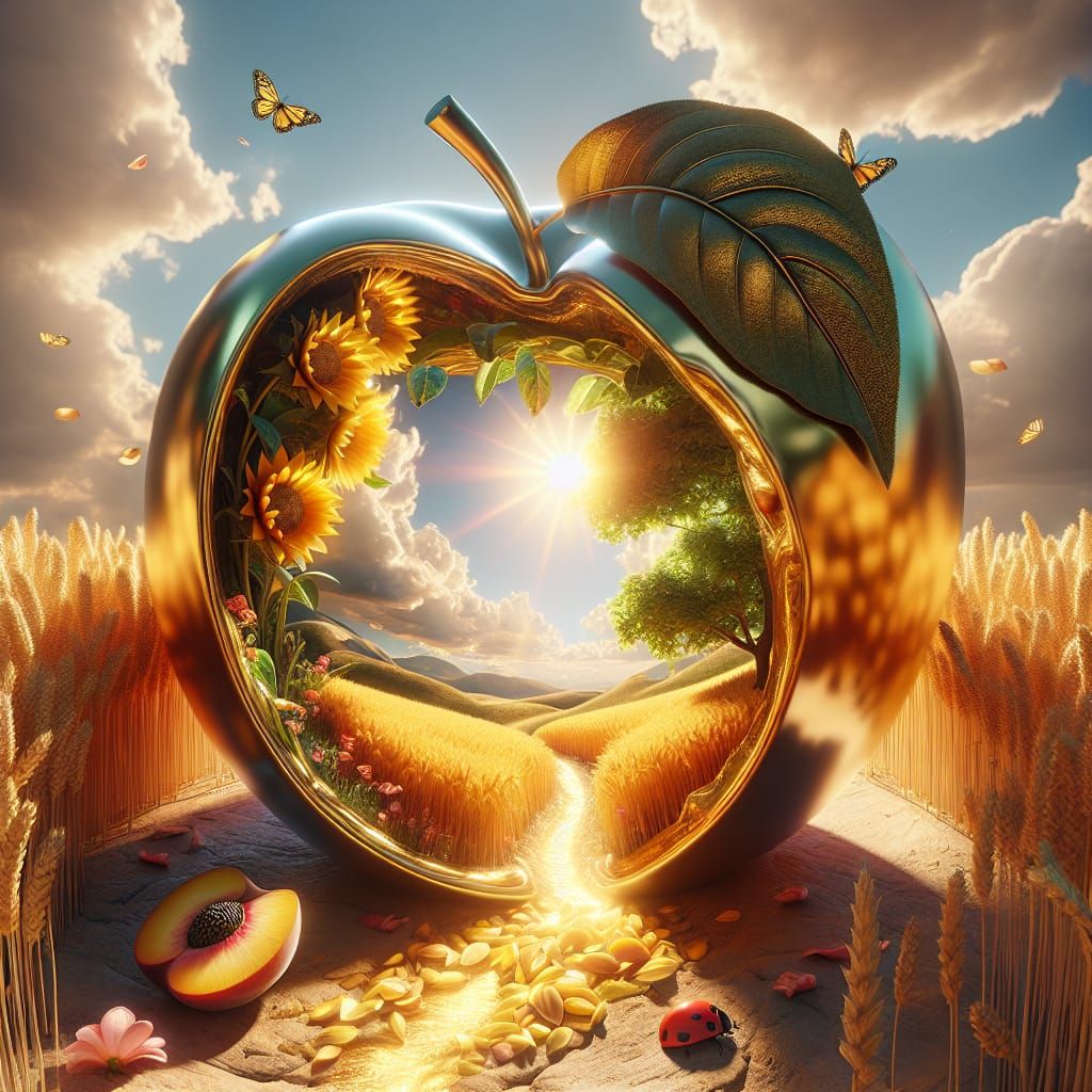 Peach Portal to a Radiant Summer Landscape