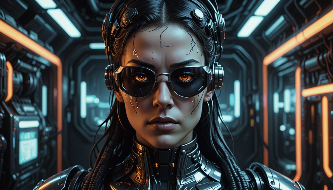 Cyberpunk Girl Portrait with Neon Implants