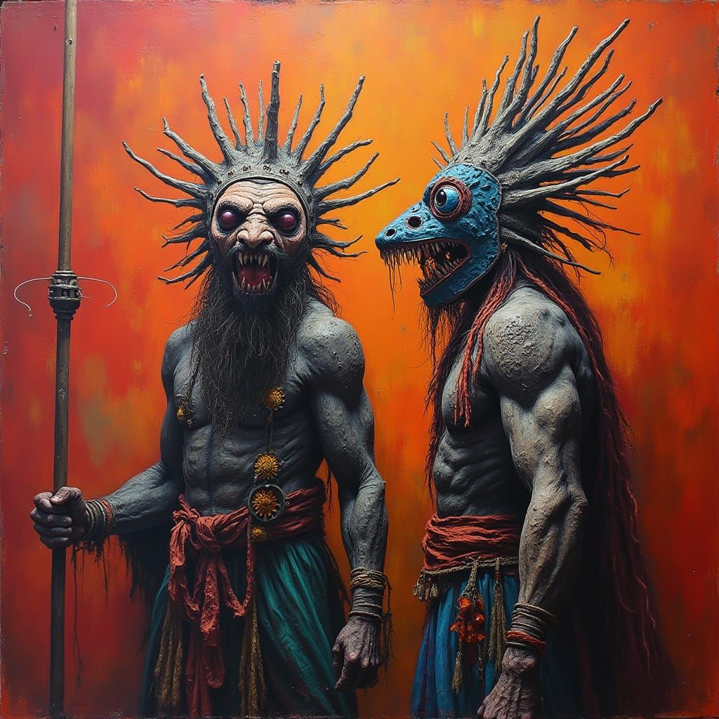 Carnival Performers in Surreal Expressionist Oil Painting