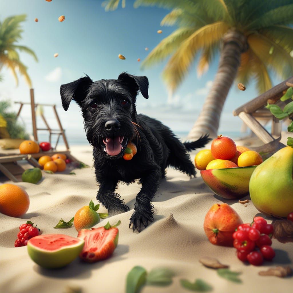 Dog Terrier Enjoying Beach Day: Fantasy Matte Painting