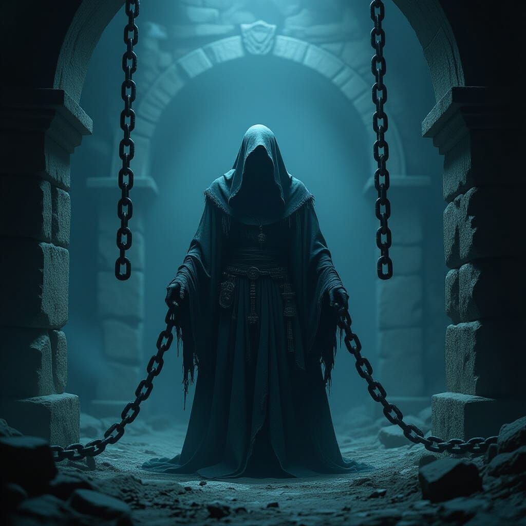 Eerie Crypt Figure in Beksiński-Inspired Style