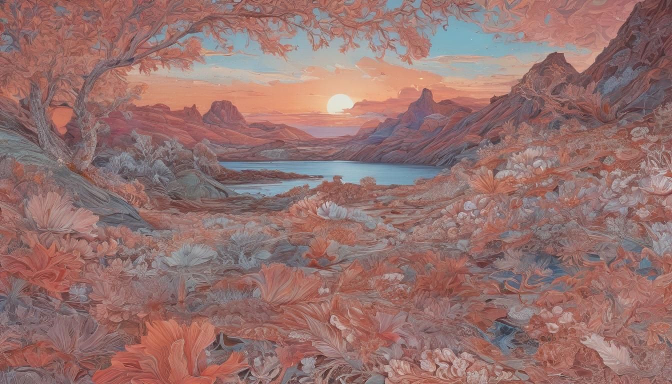 Namatjira Inspired Sunset Seascape in Primitivism Style