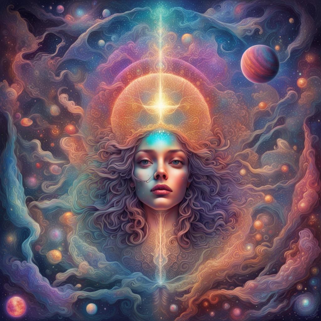 Holographic Cosmic Astral Dreamscape in Mixed Media