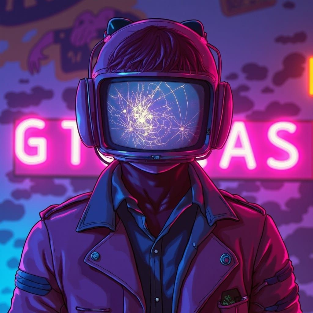 Vaporwave Pip-Boy with Cracked Screen