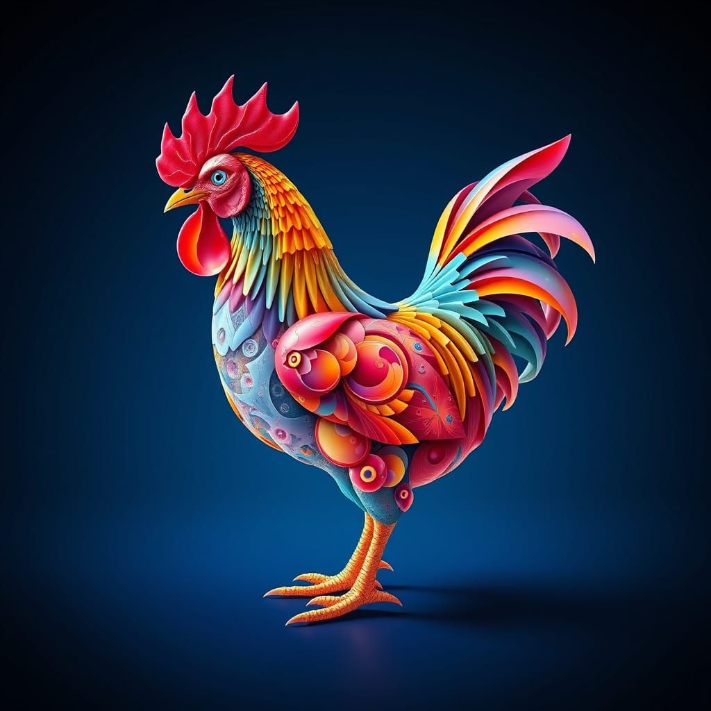 Fractal Chicken in Cyberpunk Art Style