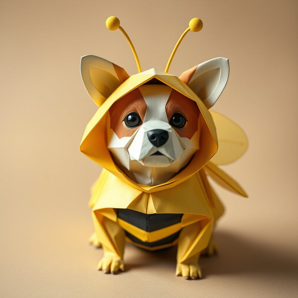 Dog in Bee Costume: Origami Papercraft