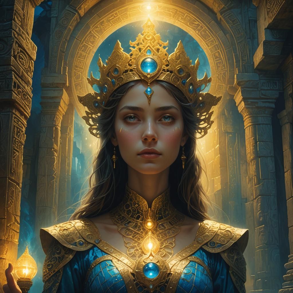 Golden Princess with Lamp in Eye, Art Nouveau