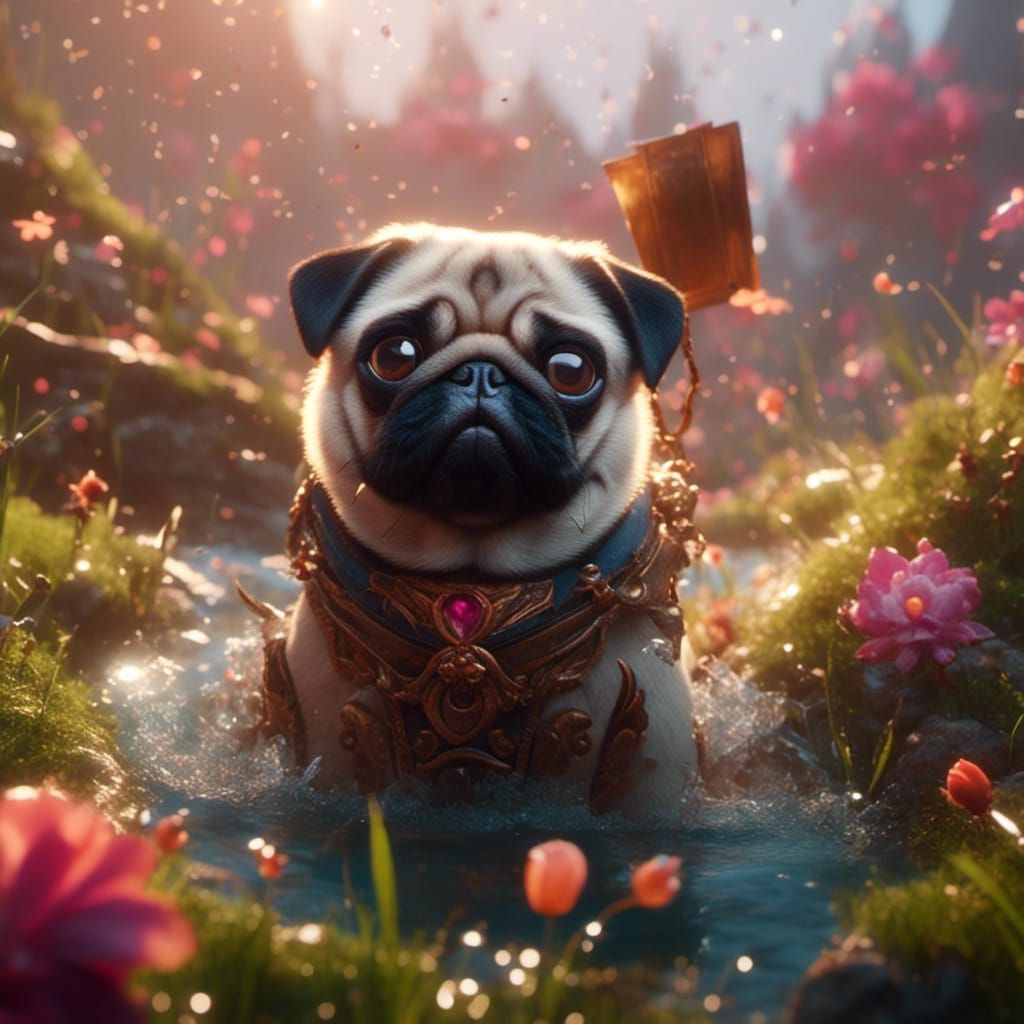 Cute Pug in Detailed Matte Painting Style
