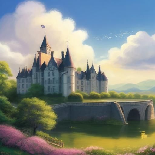 Kodkod Cub in Overalls: 3D Anime-Inspired Castle Garden