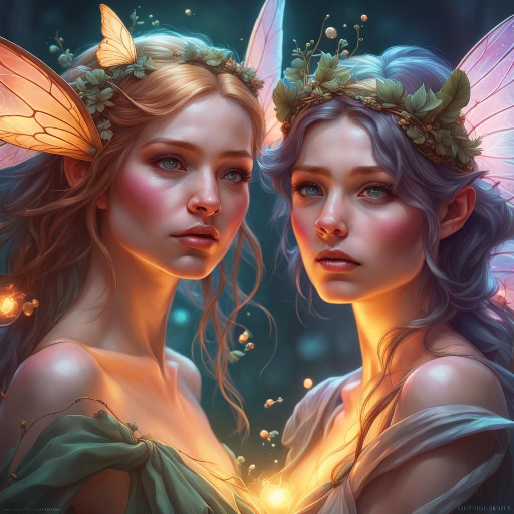 Fairies Casting a Spell: Hyperdetailed Art Nouveau Portrait