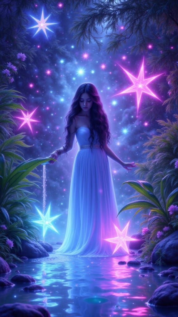 Surreal Neon Tarot Card: The Star