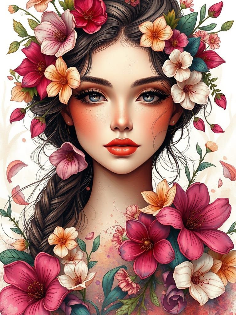 Whimsical Floral Goddess in Vibrant Palette Knife Style