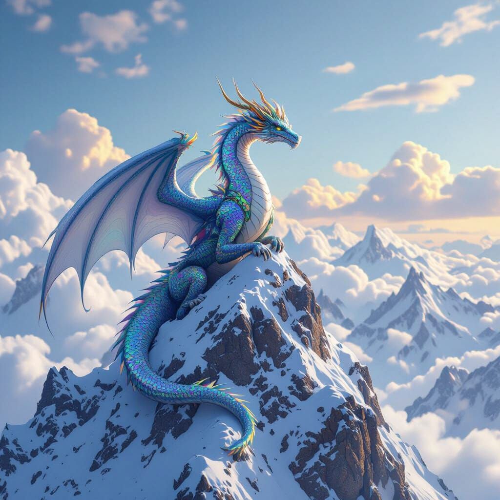 Regal Dragon Surveys Mountain Domain in Detailed Matte Paint...