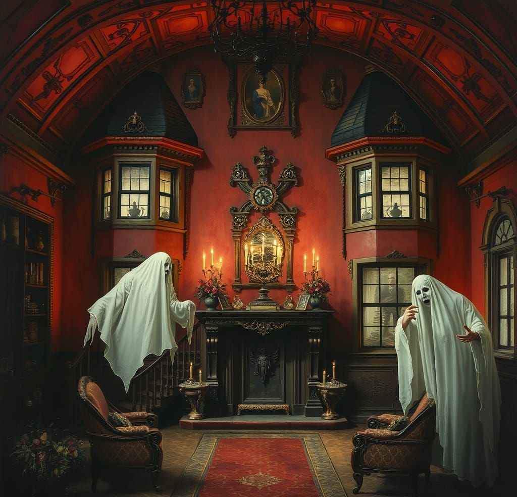 Ethereal Gothic Mansion Interior Haunted by Ghostly Appariti...