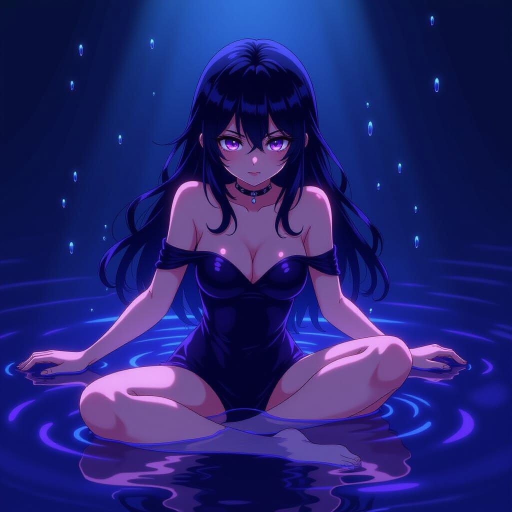 Darkness Goddess Enveloped in Mysterious Liquid