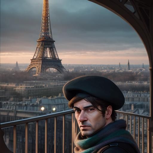 Eiffel Tower Portrait in Digital Matte Painting Style