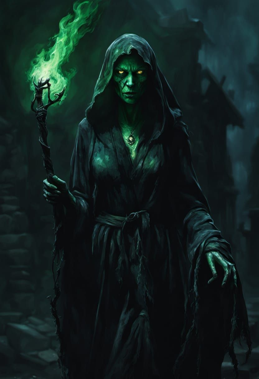 Plague Witch Conjuring Flame in Dark Fantasy Style
