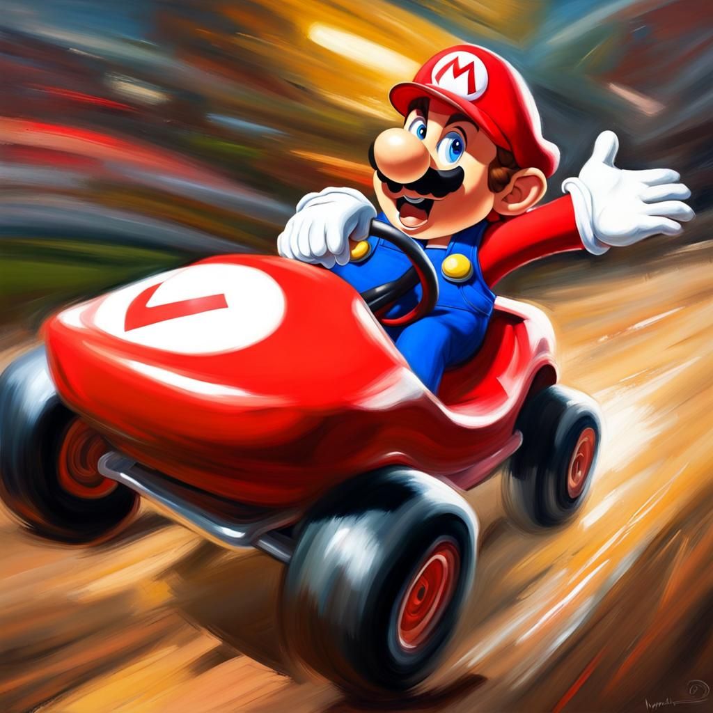 Mario Kart Action Scene as Oil Painting