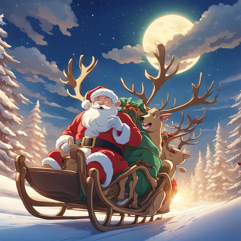 Santa's Sleigh Ride: Studio Ghibli Anime Key Visual