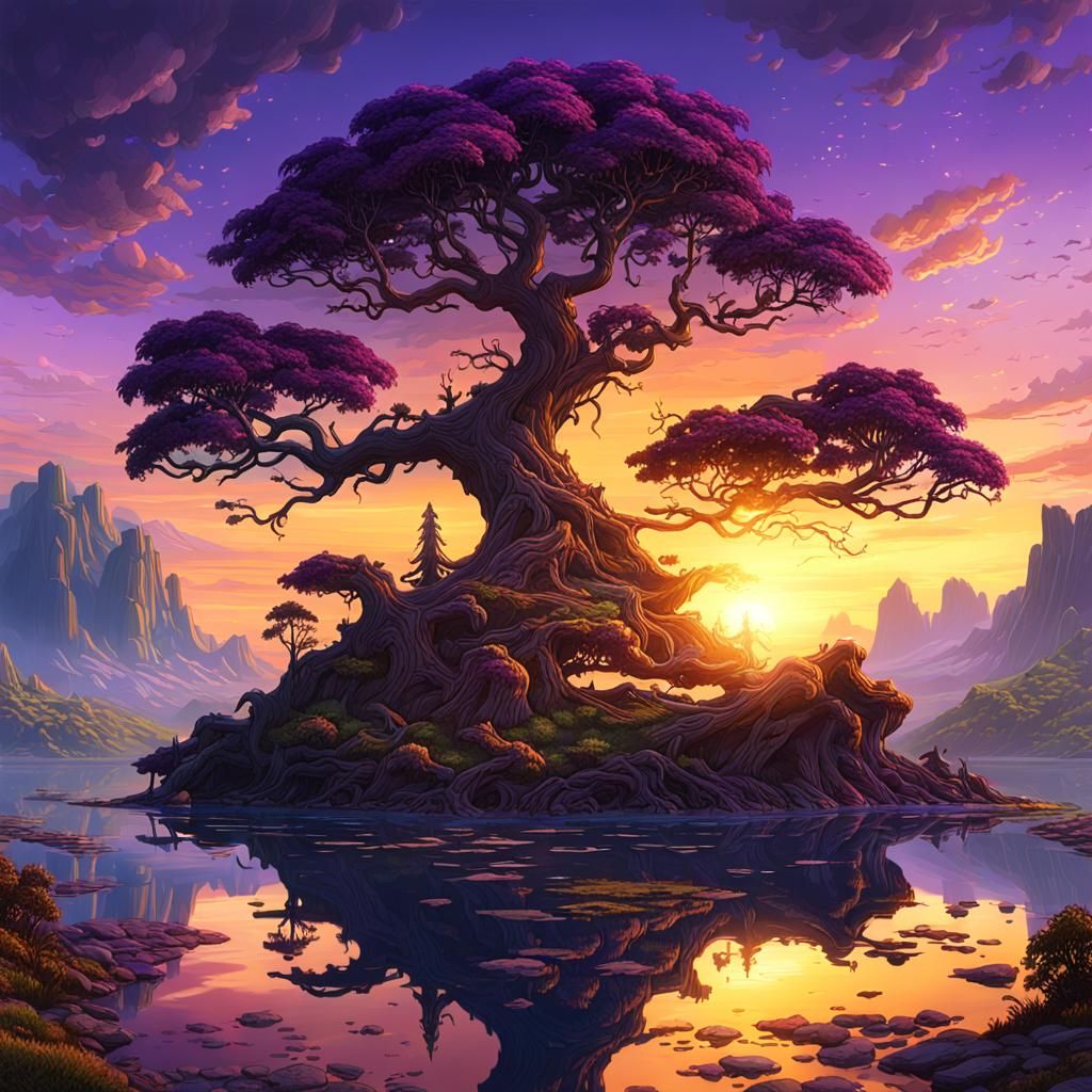 Island Sunset in Dark Fantasy Style