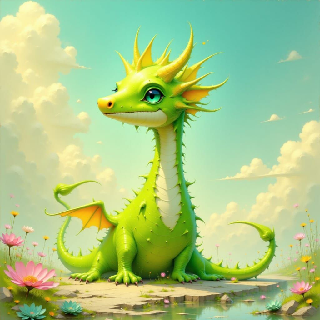 Honeydew Melon-Dragon Hybrid in Dreamy Pastel Style