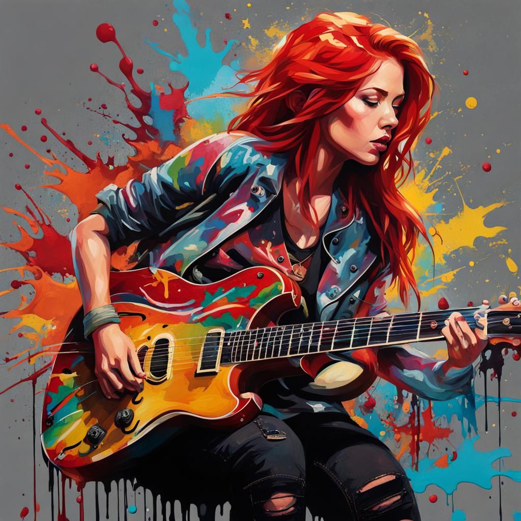 Red-Haired Guitarist in Graffiti Splash Art