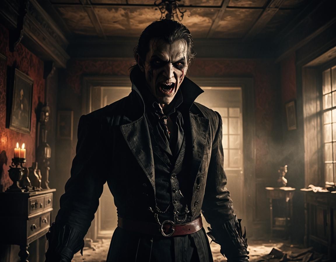 Menacing Vampire in Eerie Candlelit Setting