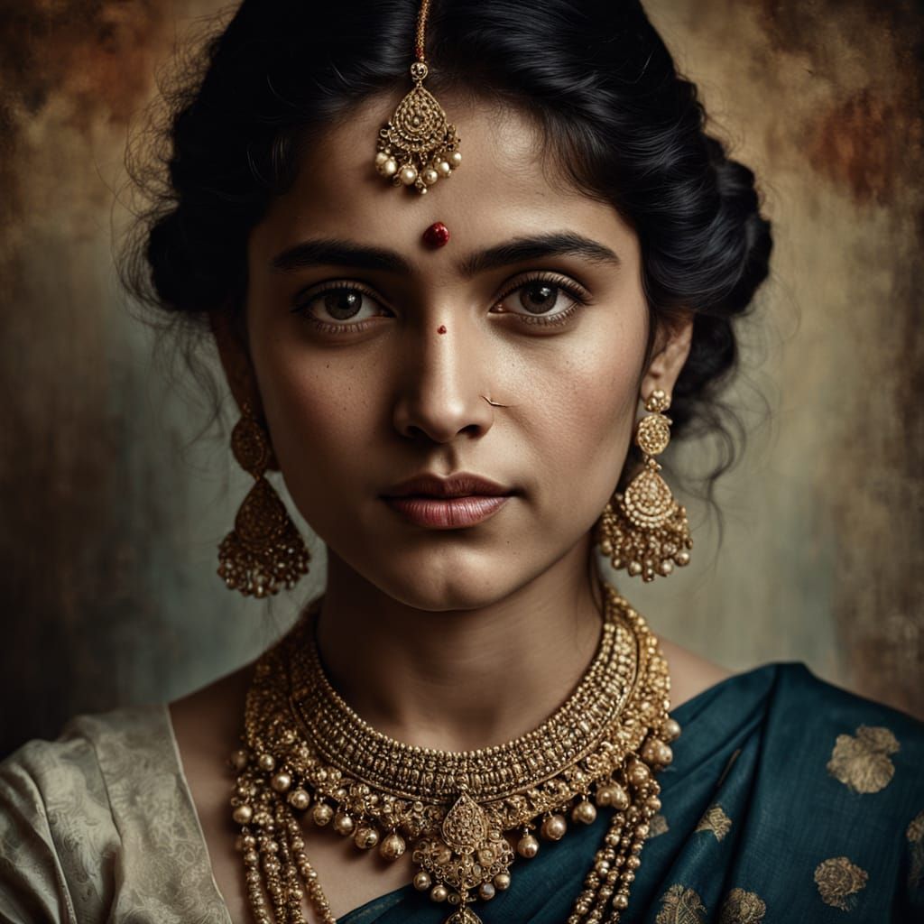 Woman in Saree: Portrait in Classical Indian Style