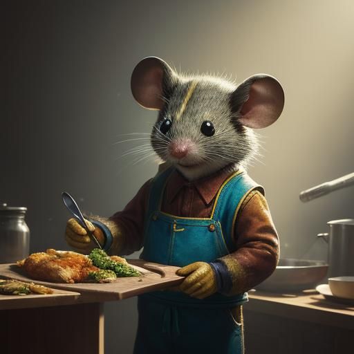 Mouse Adventurer Cooking: Hyperrealistic Oil Painting