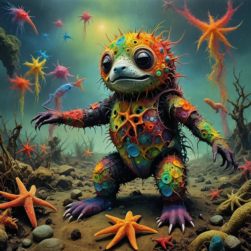 Surreal Cyborg Starfish Panda Horror, Mixed Media
