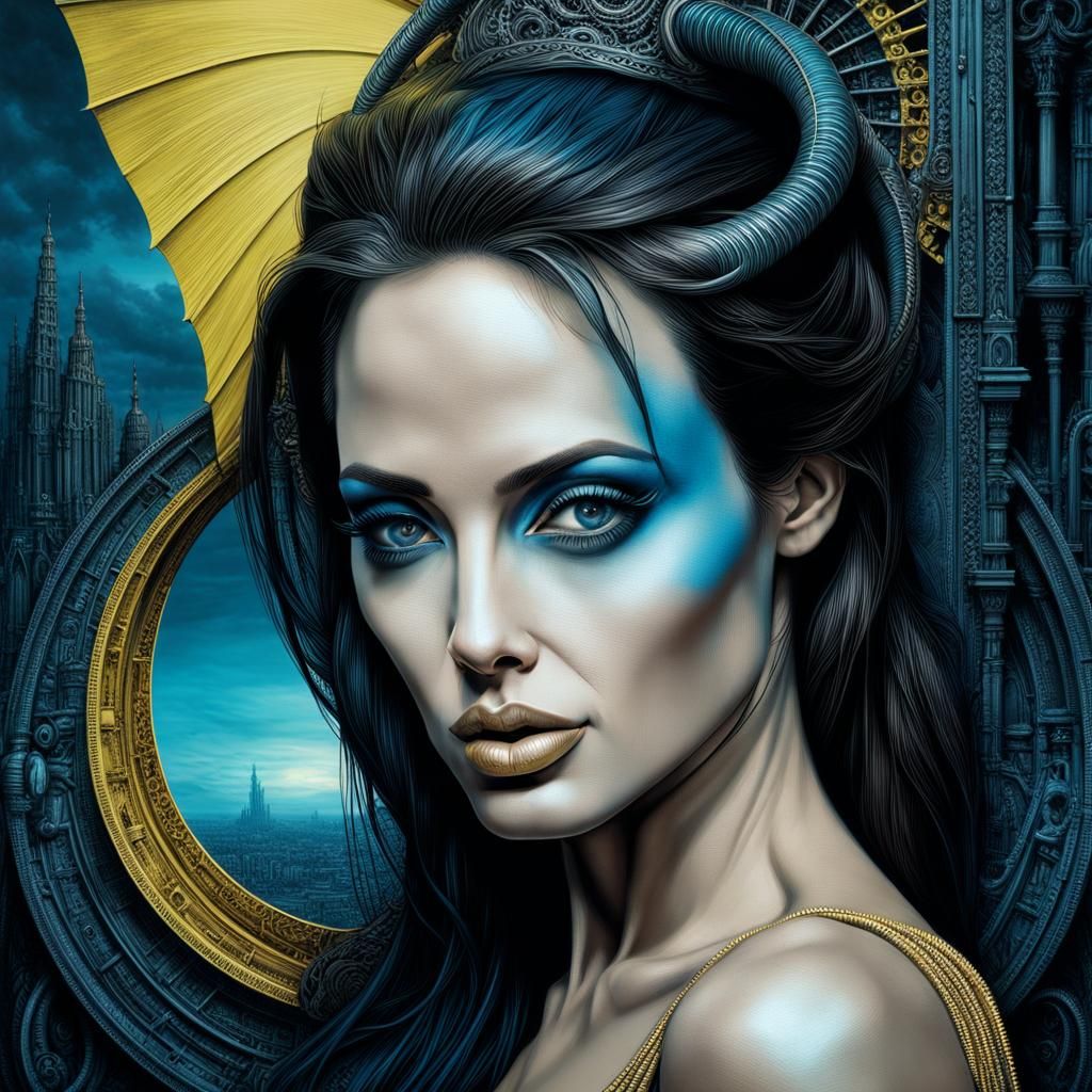Duality Portrait: Angelina Jolie in Gothic Biomechanical Sty...