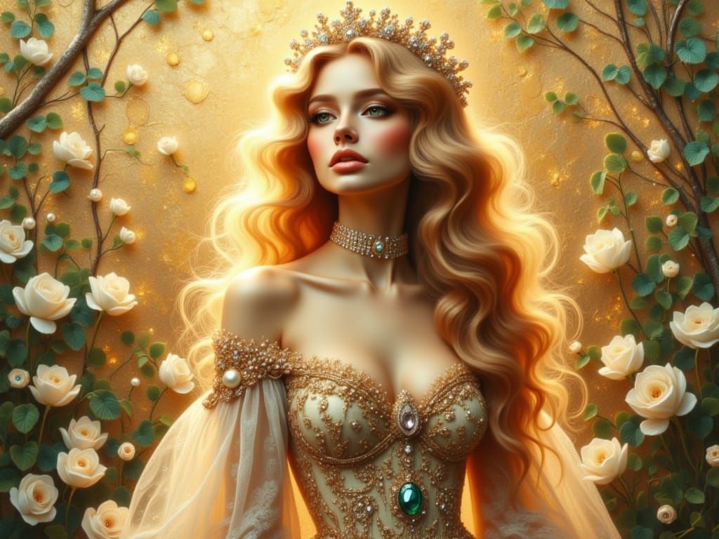 Ethereal Pearl Goddess in Art Nouveau Style