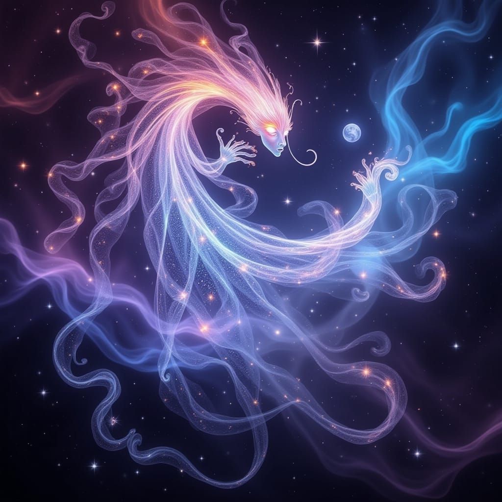 Ethereal Wisp Drifting Through Cosmic Nebula