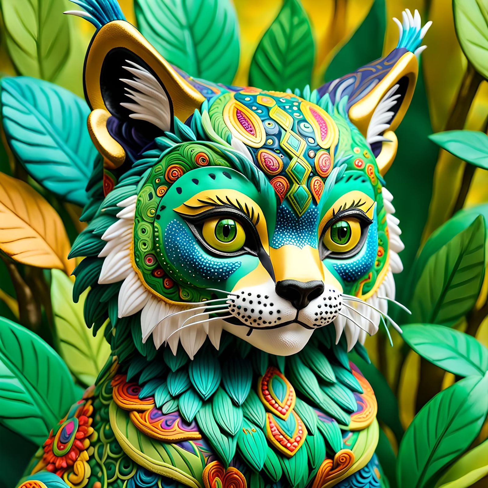 Vibrant Lynx Monkey Alebrije Illustration