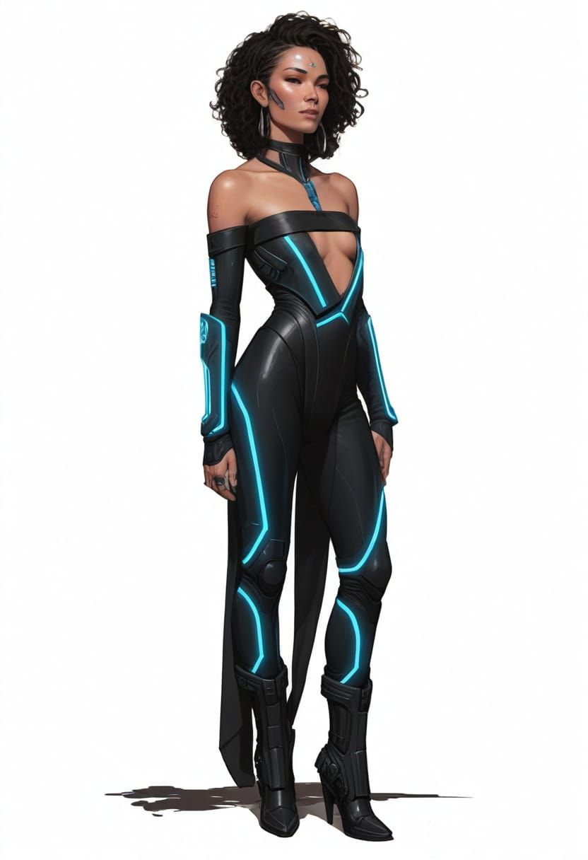 Mayan Future Warrior Woman in Neon Sci-Fi Armor