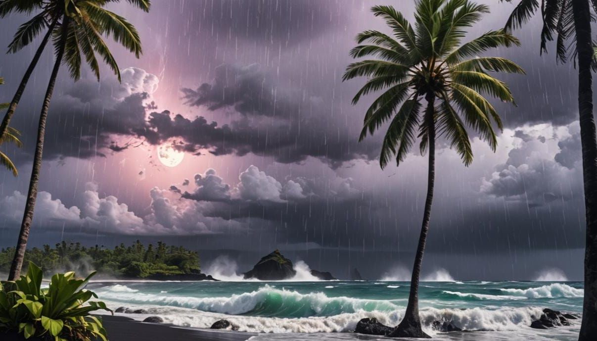 Vaporwave Hawaiian Forest Storm Landscape