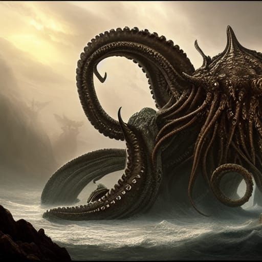 Epic Kraken in a Dramatic Digital Painting