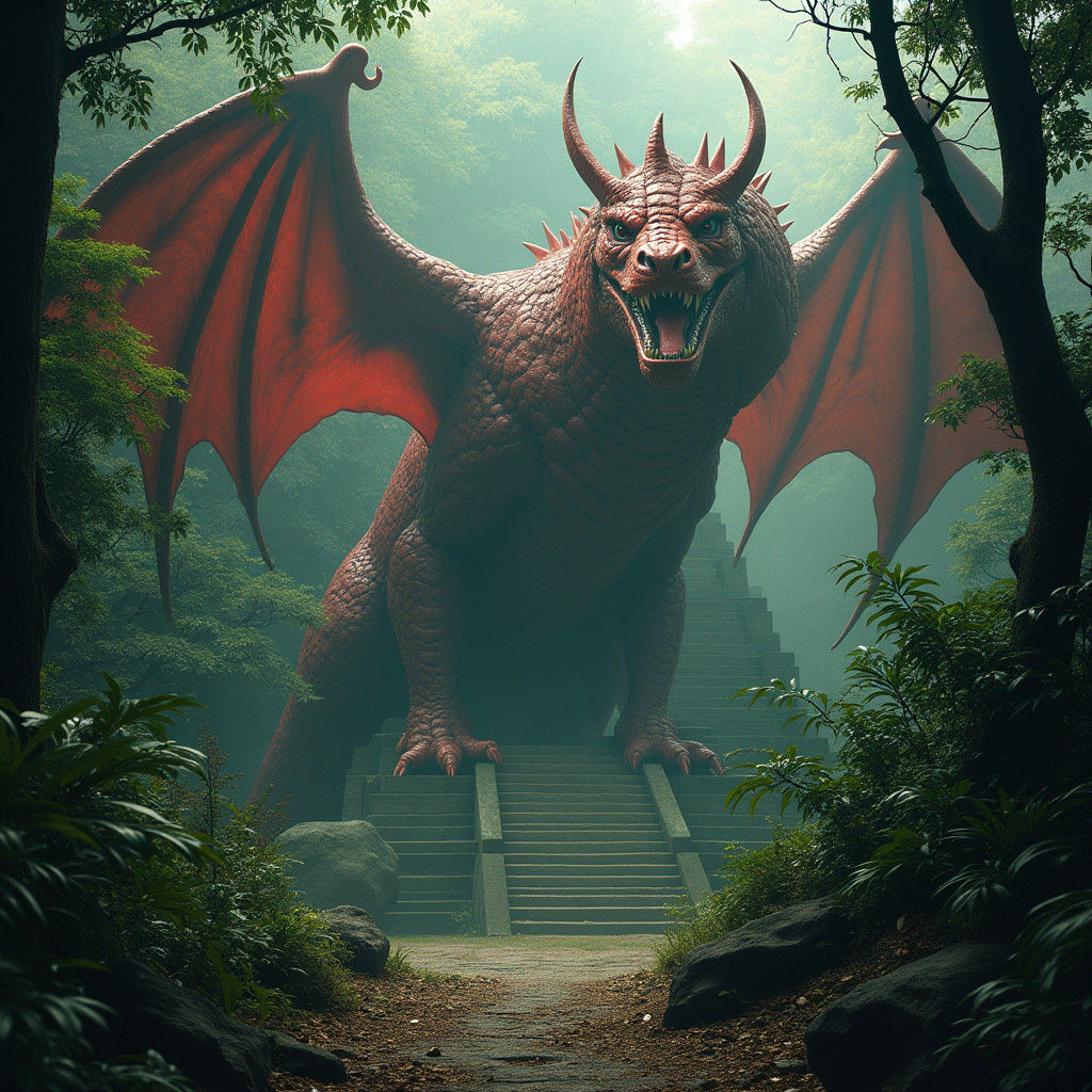 Majestic Dragon Reigns Over Aztec Temple: Cinematic Shot