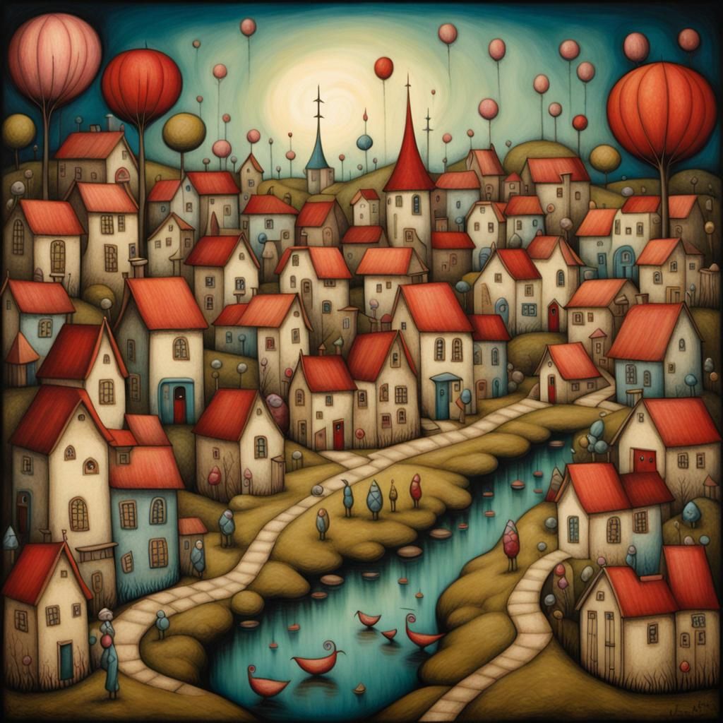Happy Village in Art Brut Style