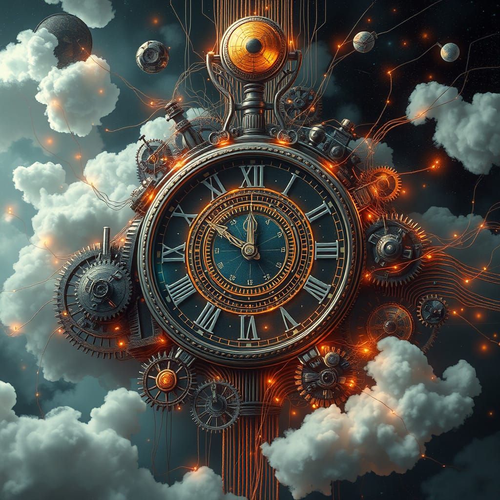 Time Sustained by Network in Cyberpunk Aesthetic