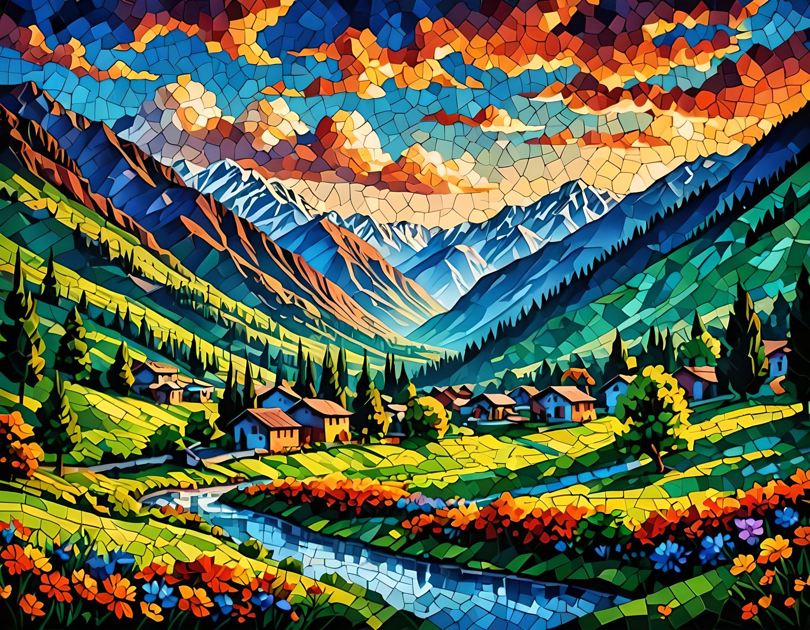 Mosaic Art of Kashmir Valley Landscape