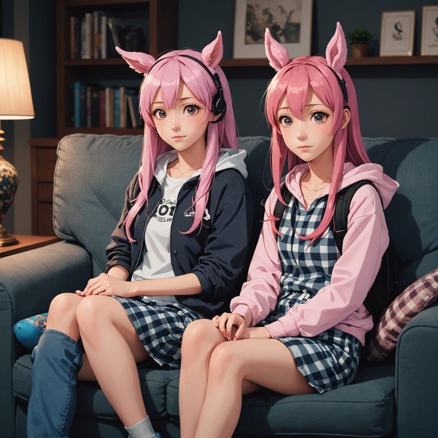 Adorable Friends Enjoy a Cozy Night in Anime Style