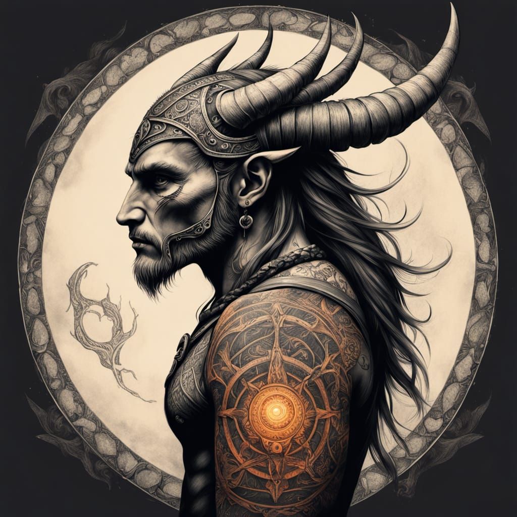 Viking Arm Sleeve Tattoos in Charcoal Drawing Style