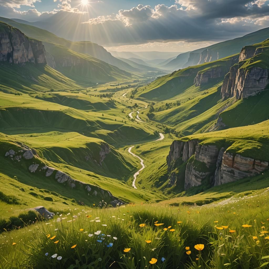 Picturesque Valley Bathed in Divine Sunshine