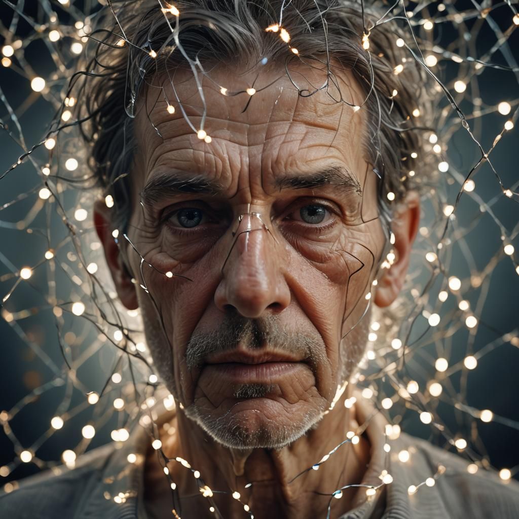 Alzheimer's Portrait: Surreal Glass Man in Hyper-Realism