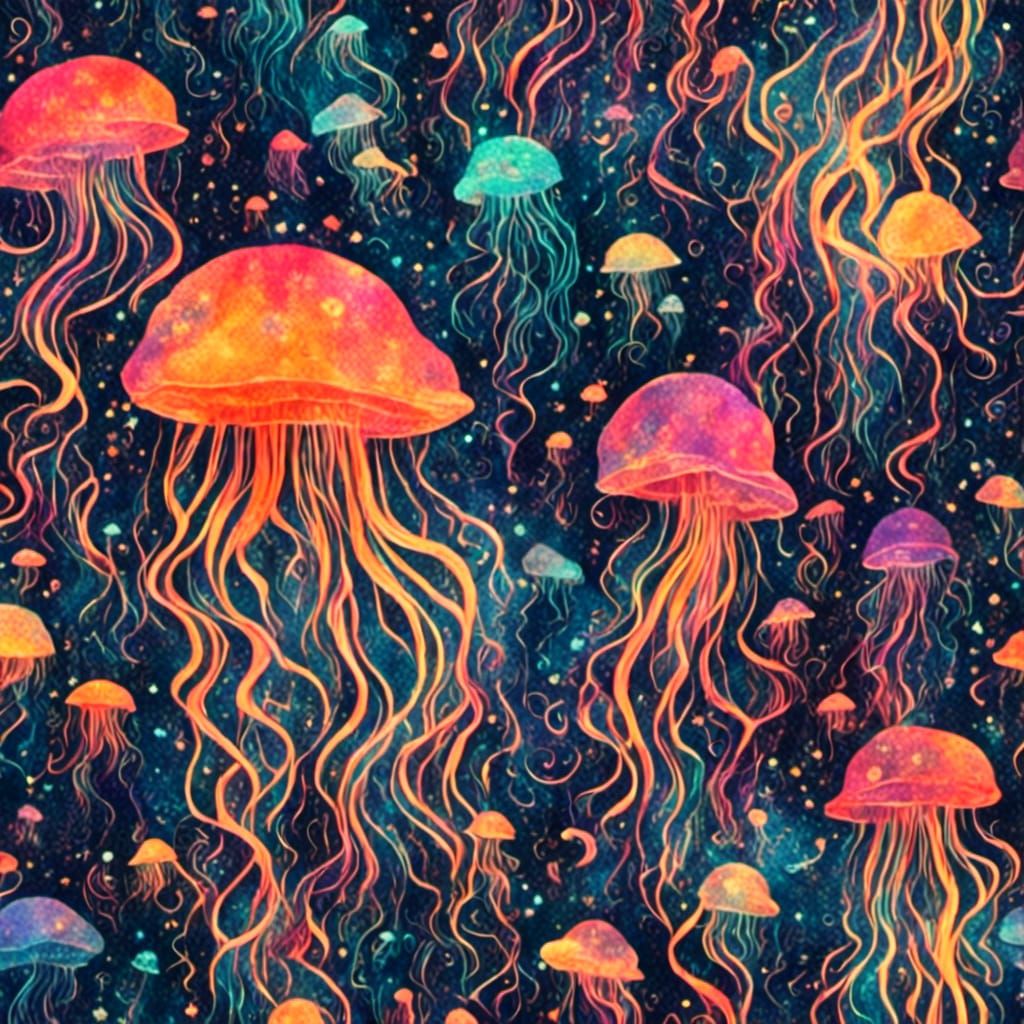 Psychedelic Jellyfish and Monkey in Dreamlike Fauvist Art